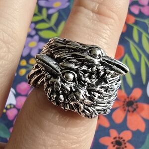 Two raven ring size 7.5 double bird silver tone Odin animal crow jewelry